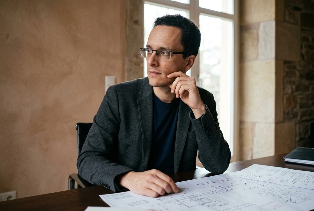 Eduardo Pena Vina at a desk